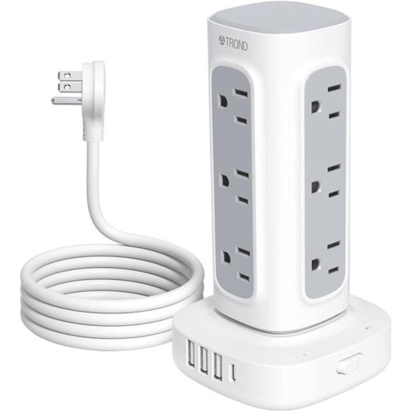 Power Strip Surge Protector Tower 6ft Flat Plug Extension Cord - Picture 1 of 6